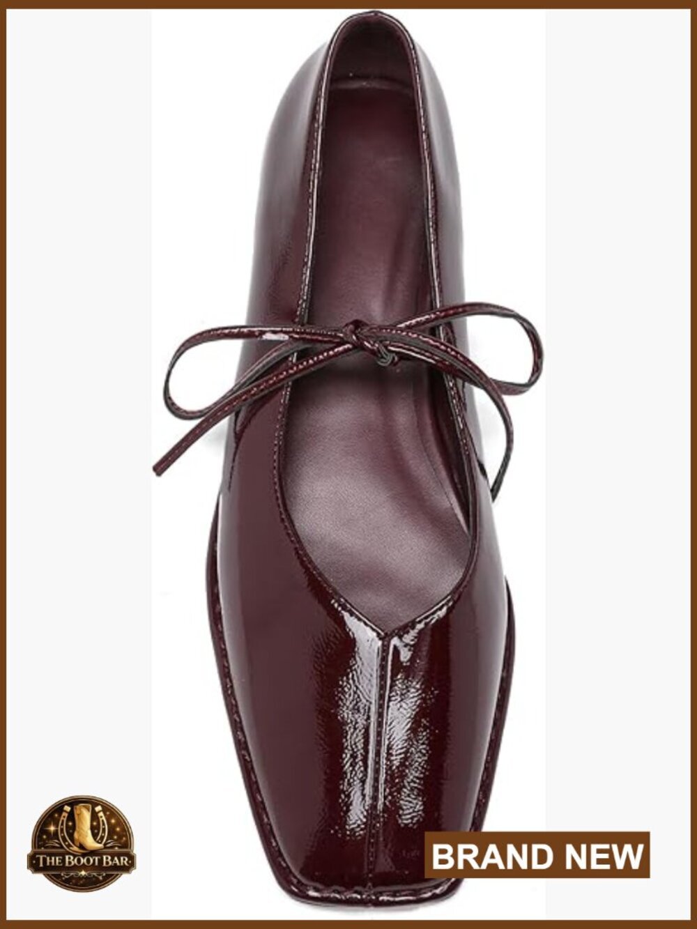 Patent Square-Toe Ballet Flat with Bow in Burgundy